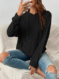 Ladies Drawstring Hood Ribbed Knit Hoodie 5060# - SWEETKAMA