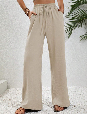 Ladies Drawstring Waist Wide Leg Pants AXR280 - SWEETKAMA