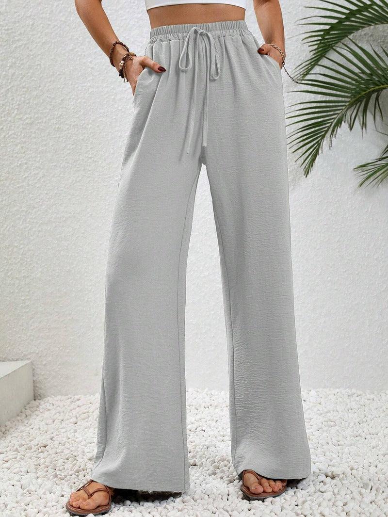 Ladies Drawstring Waist Wide Leg Pants AXR280 - SWEETKAMA