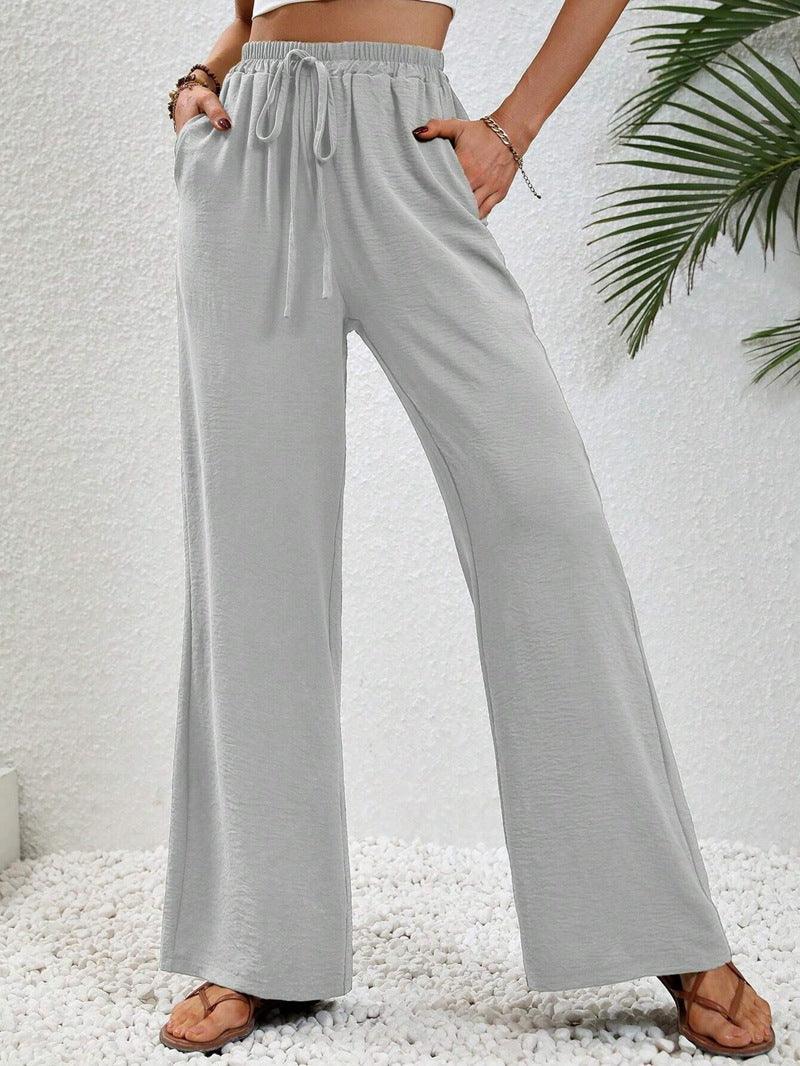 Ladies Drawstring Waist Wide Leg Pants AXR280 - SWEETKAMA