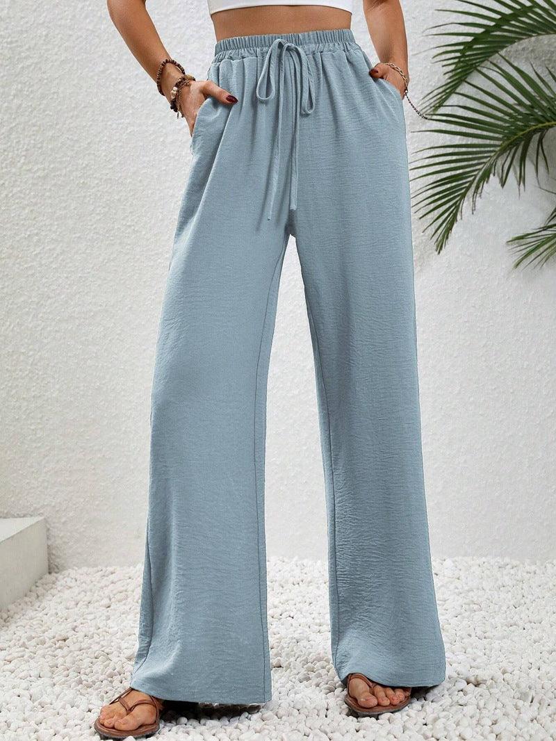 Ladies Drawstring Waist Wide Leg Pants AXR280 - SWEETKAMA