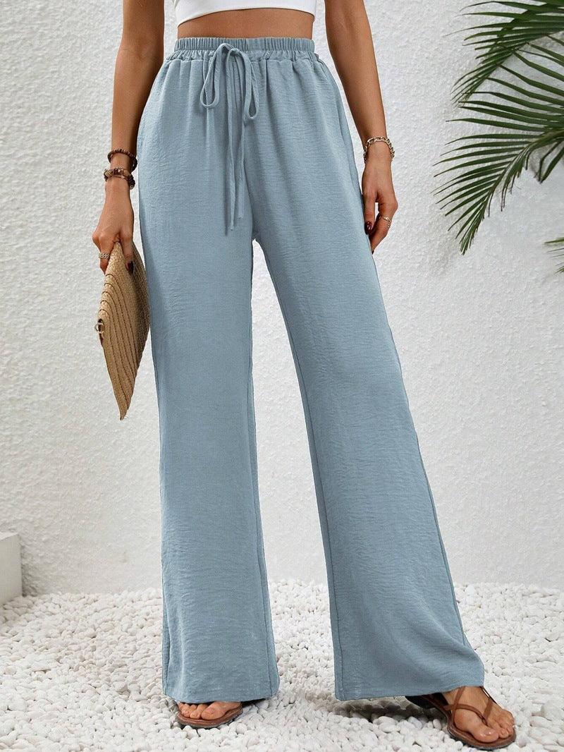 Ladies Drawstring Waist Wide Leg Pants AXR280 - SWEETKAMA