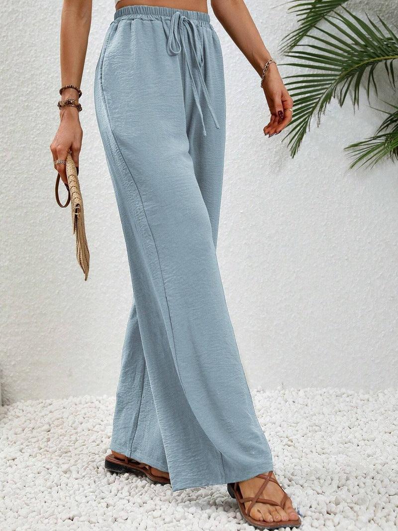 Ladies Drawstring Waist Wide Leg Pants AXR280 - SWEETKAMA