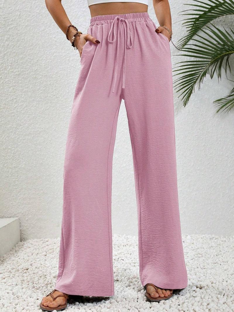 Ladies Drawstring Waist Wide Leg Pants AXR280 - SWEETKAMA