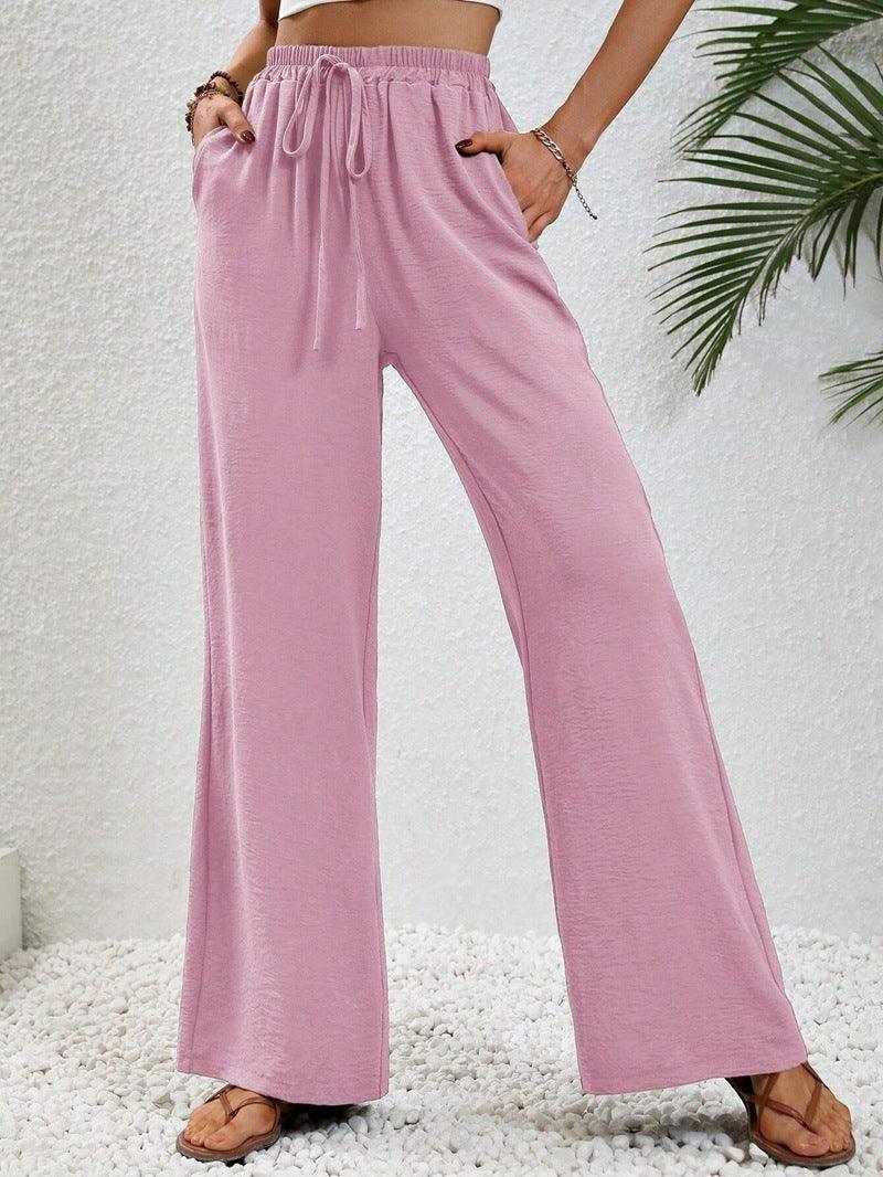 Ladies Drawstring Waist Wide Leg Pants AXR280 - SWEETKAMA