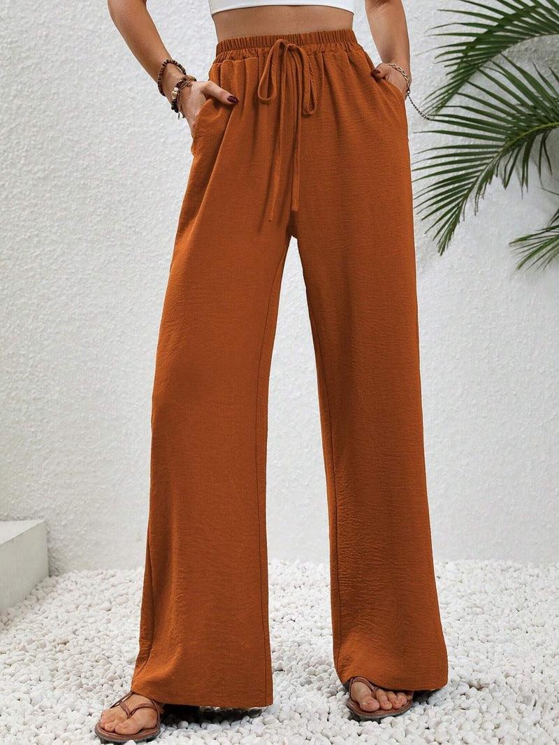 Ladies Drawstring Waist Wide Leg Pants AXR280 - SWEETKAMA