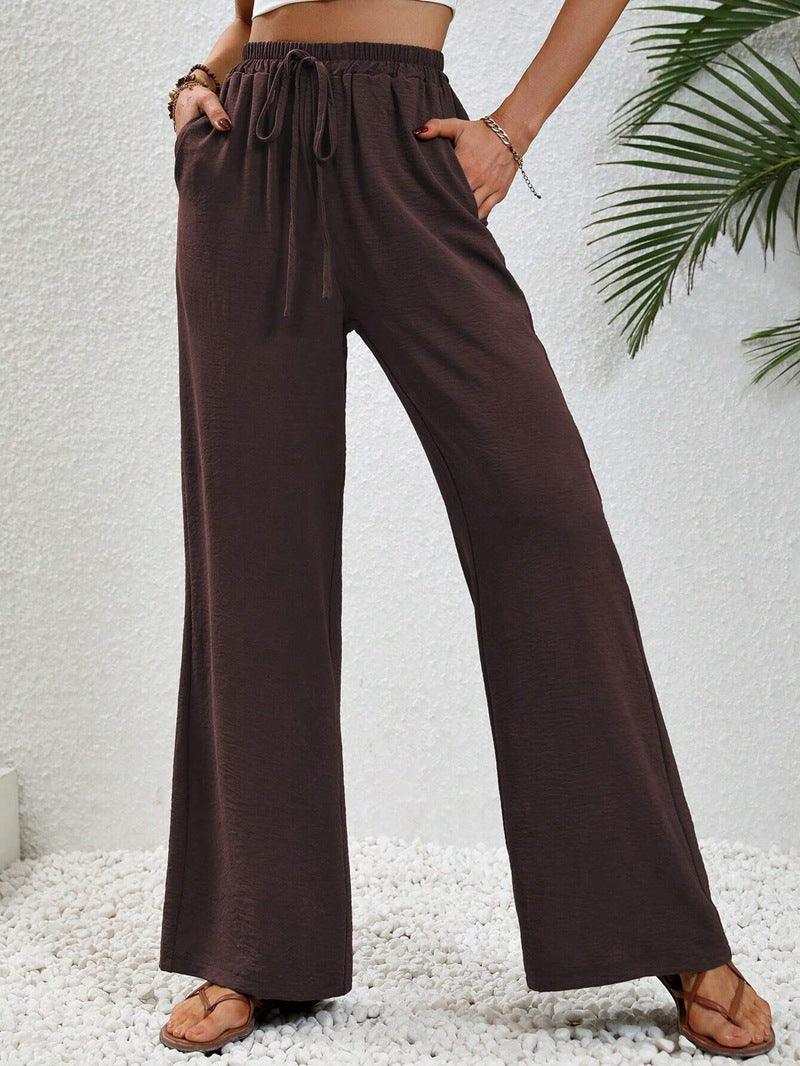 Ladies Drawstring Waist Wide Leg Pants AXR280 - SWEETKAMA