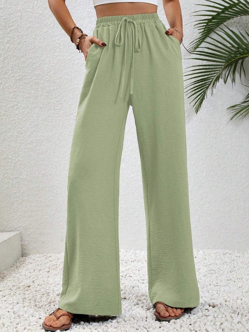 Ladies Drawstring Waist Wide Leg Pants AXR280 - SWEETKAMA