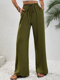 Ladies Drawstring Waist Wide Leg Pants AXR280 - SWEETKAMA