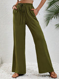 Ladies Drawstring Waist Wide Leg Pants AXR280 - SWEETKAMA