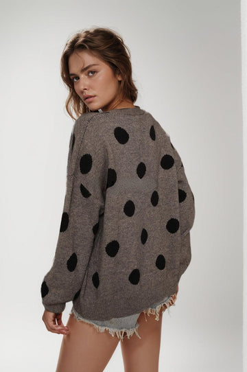 Ladies Drop Shoulder Polka Dot Cardigan T8001 - SWEETKAMA