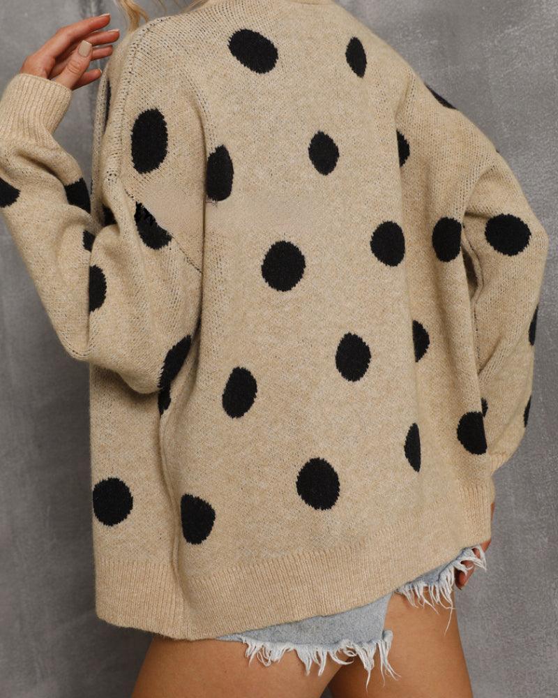 Ladies Drop Shoulder Polka Dot Cardigan T8001 - SWEETKAMA