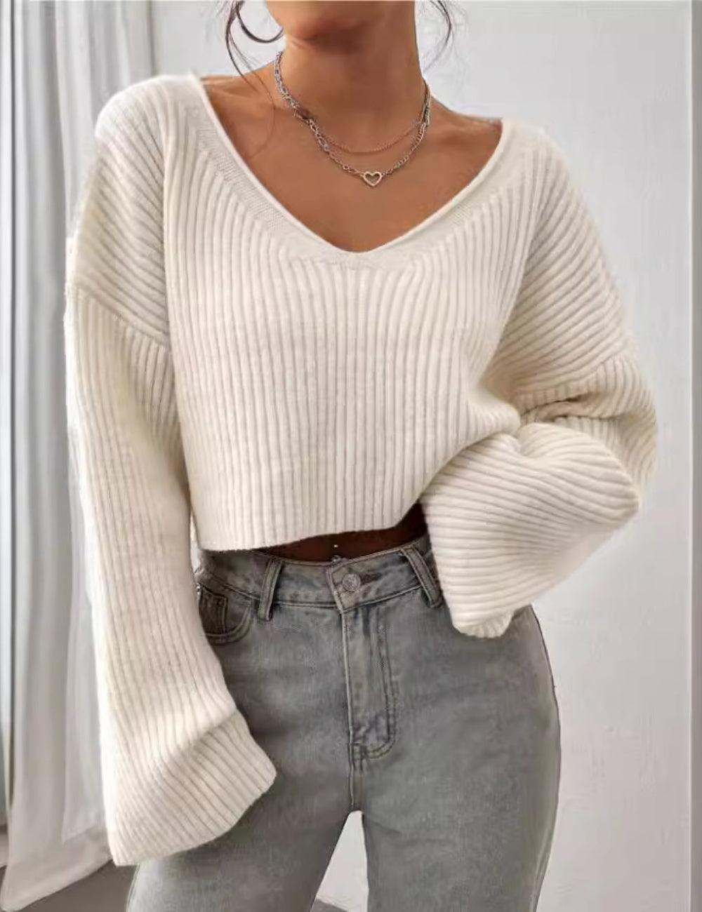 Ladies Drop Shoulder Ribbed Knit Sweater GG011 - SWEETKAMA