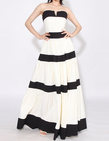 Ladies Elegant Color Block Stripe Maxi Dress SKX3801 - SWEETKAMA