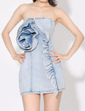 Ladies Elegant Denim Washed 3D Rose Mini Dress SKX5203 - SWEETKAMA