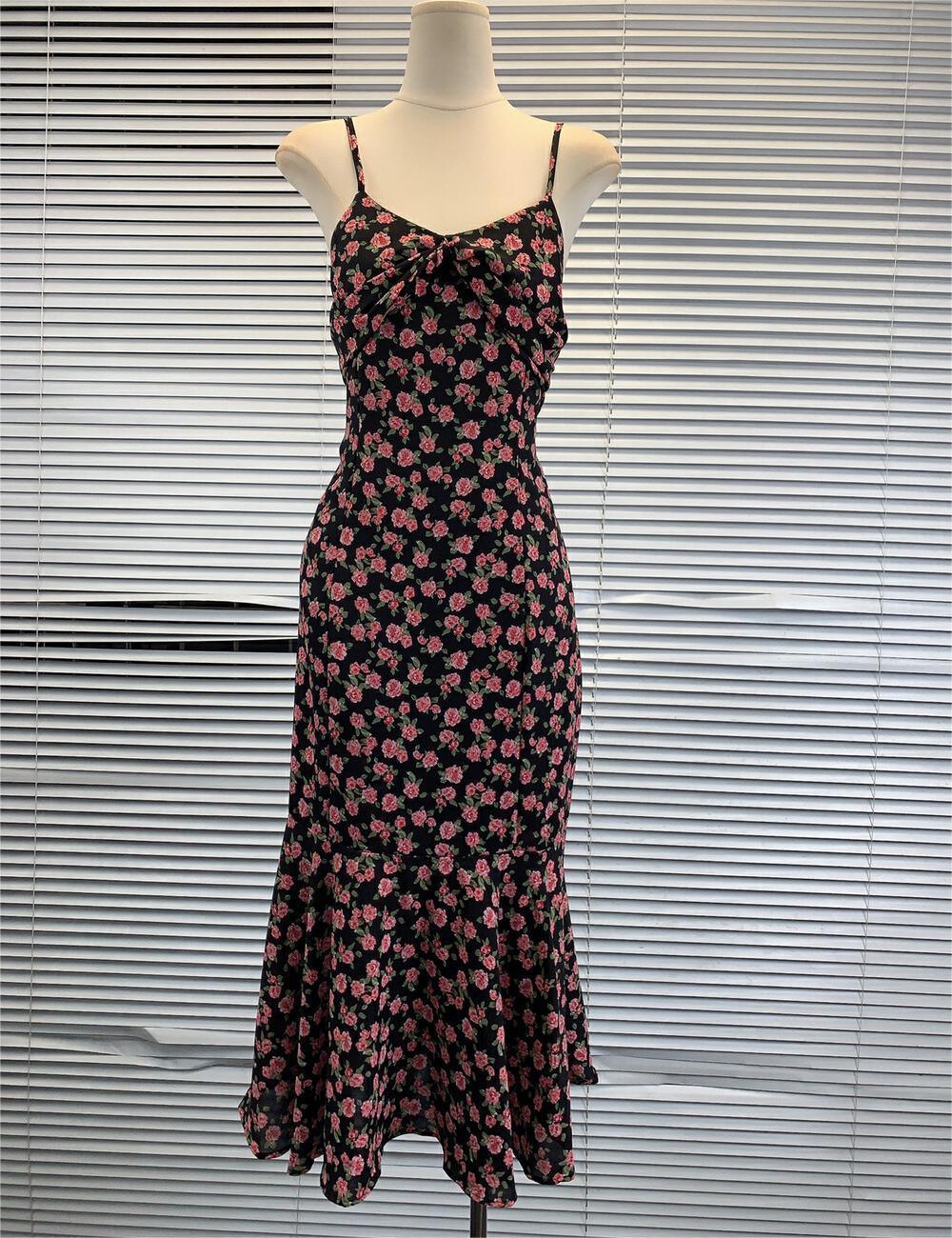 Ladies Elegant Floral Print String Shoulder Midi Dress DM997 - SWEETKAMA