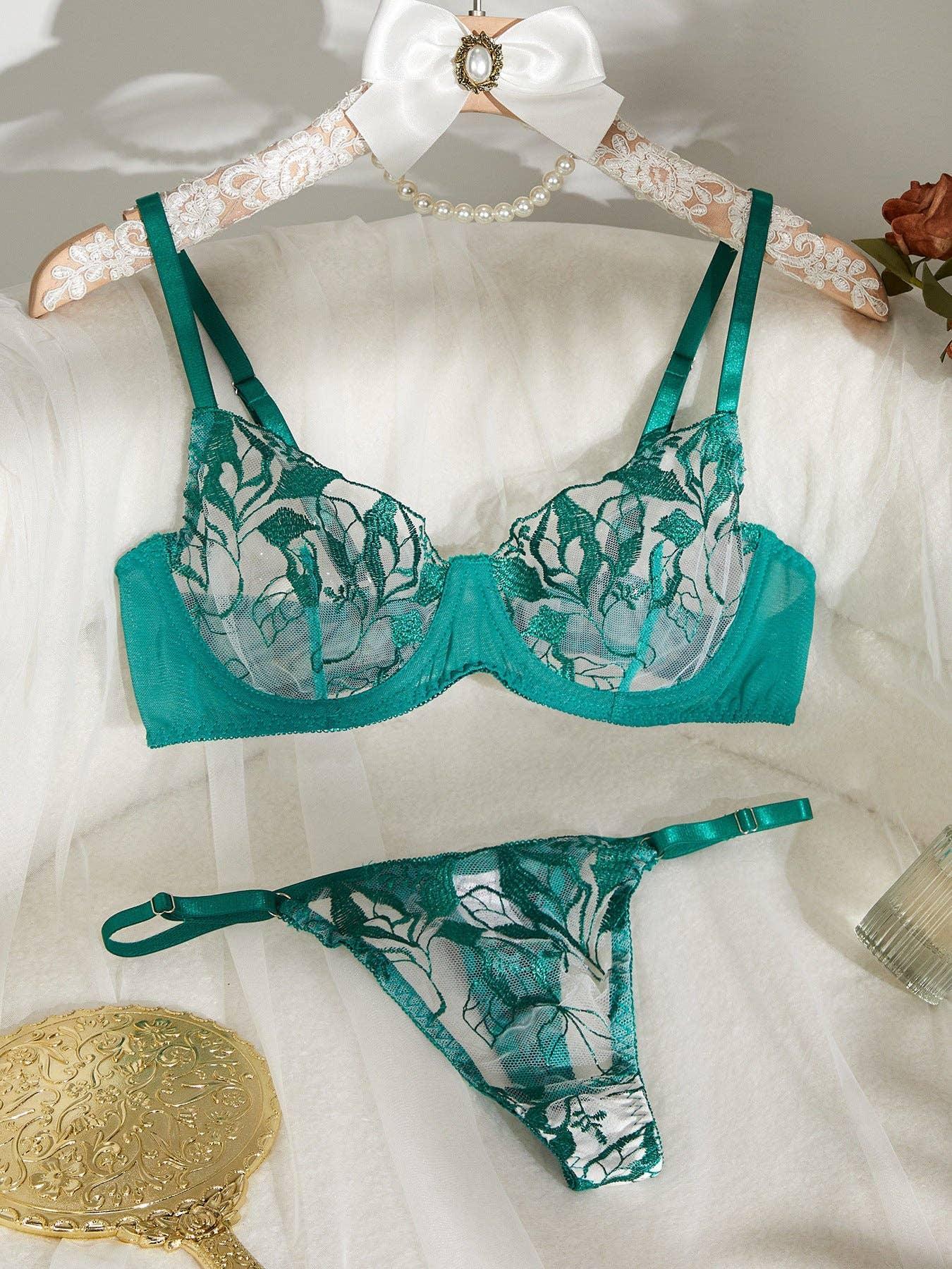 Ladies Floal Embroidery Sexy Lingerie Set HF-4156 - SWEETKAMA