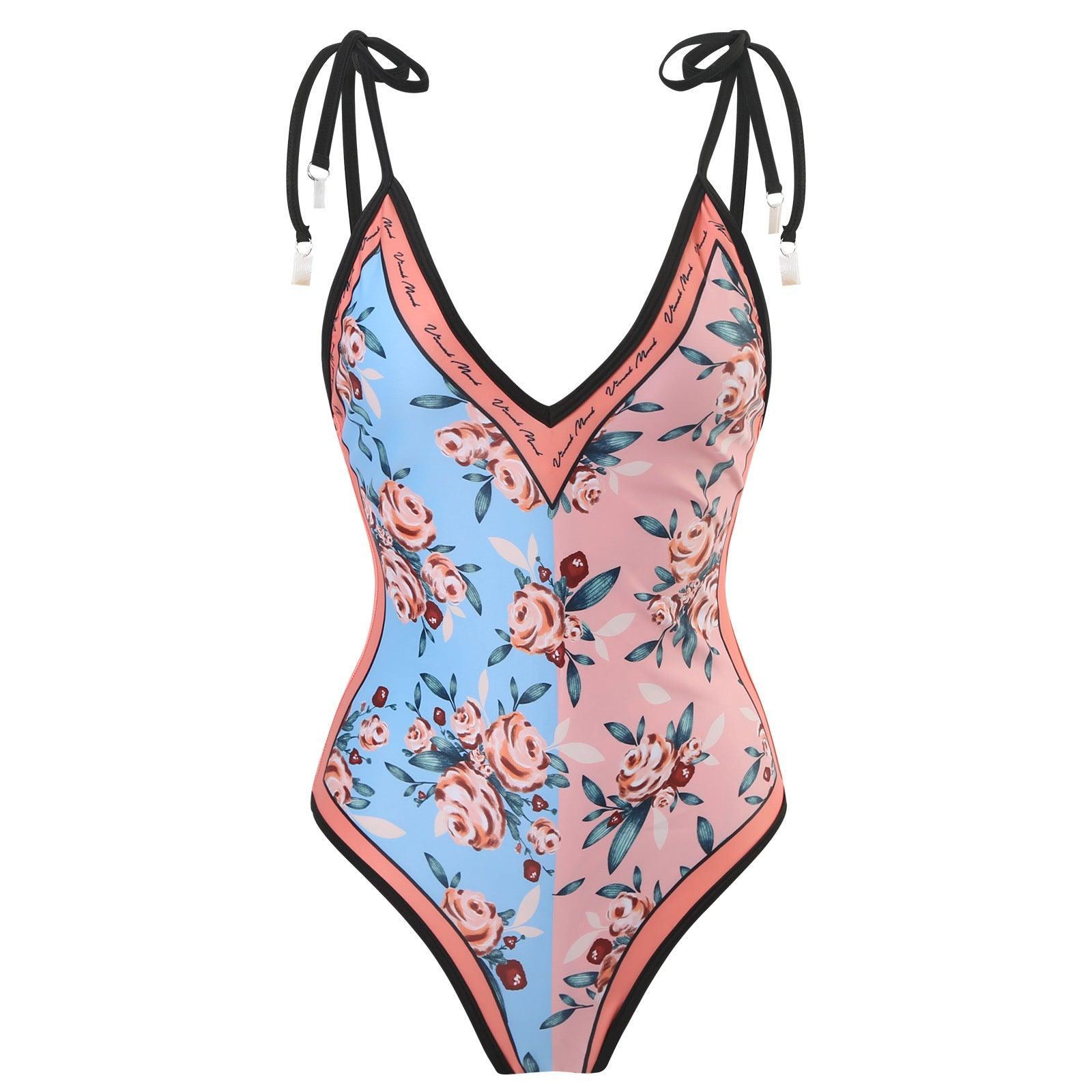 Ladies Floral Print Reversible One Piece Swimwear Y18 - SWEETKAMA