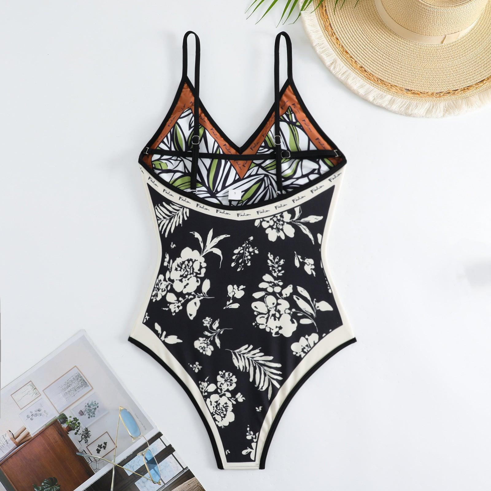 Ladies Floral Print Reversible One Piece Swimwear Y18 - SWEETKAMA