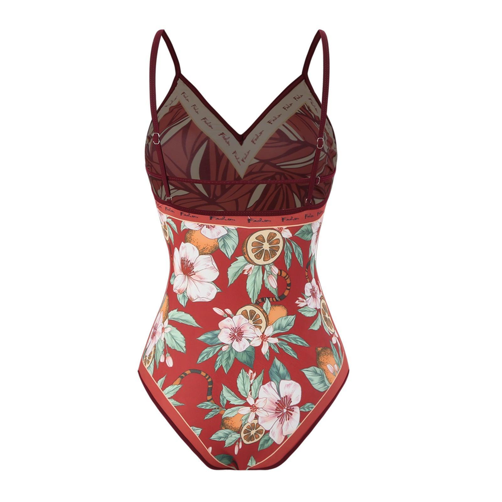 Ladies Floral Print Reversible One Piece Swimwear Y18 - SWEETKAMA