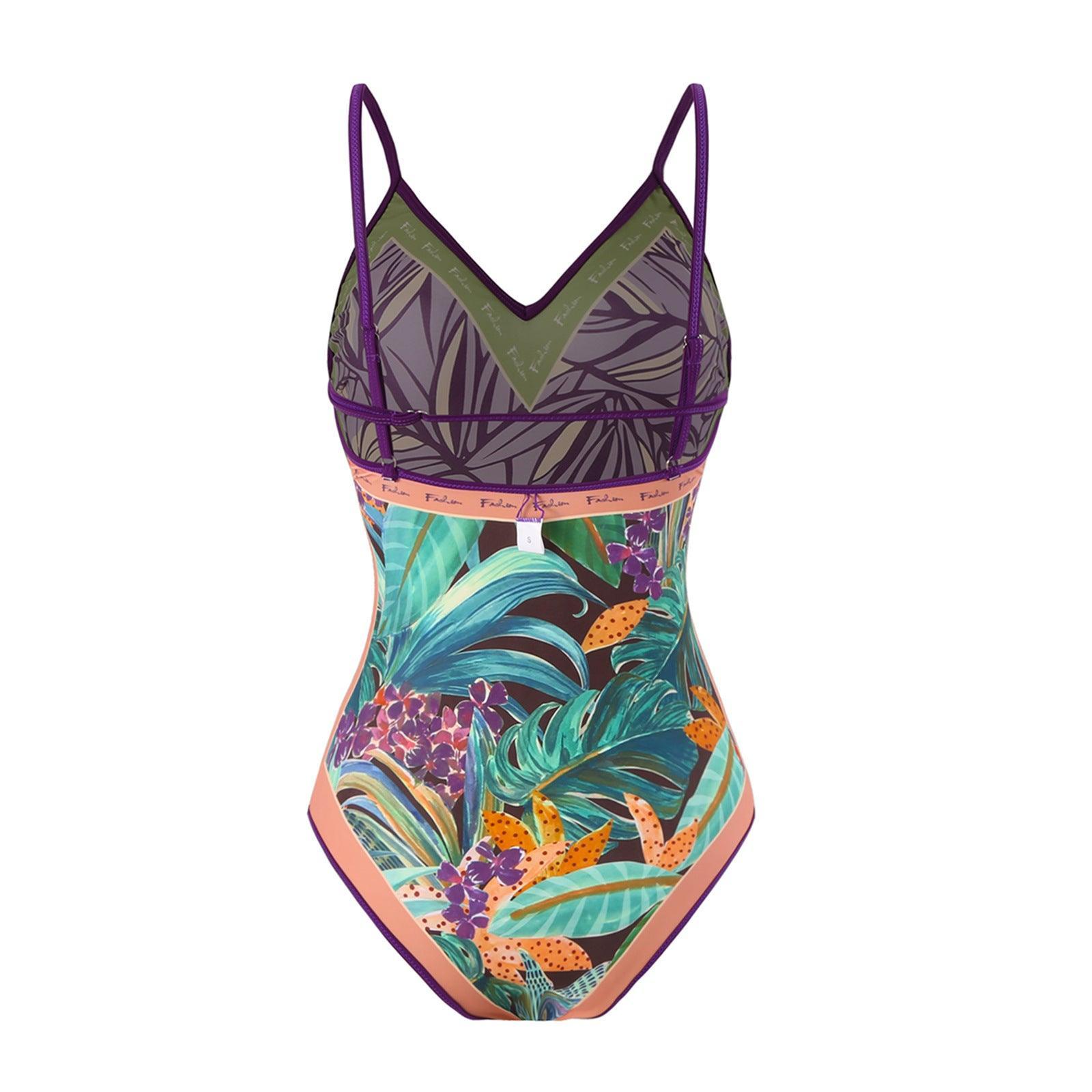 Ladies Floral Print Reversible One Piece Swimwear Y18 - SWEETKAMA