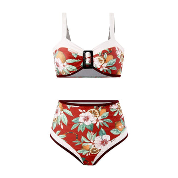 Ladies Floral Print Shoulder Straps Bikini Set Y153 - SWEETKAMA