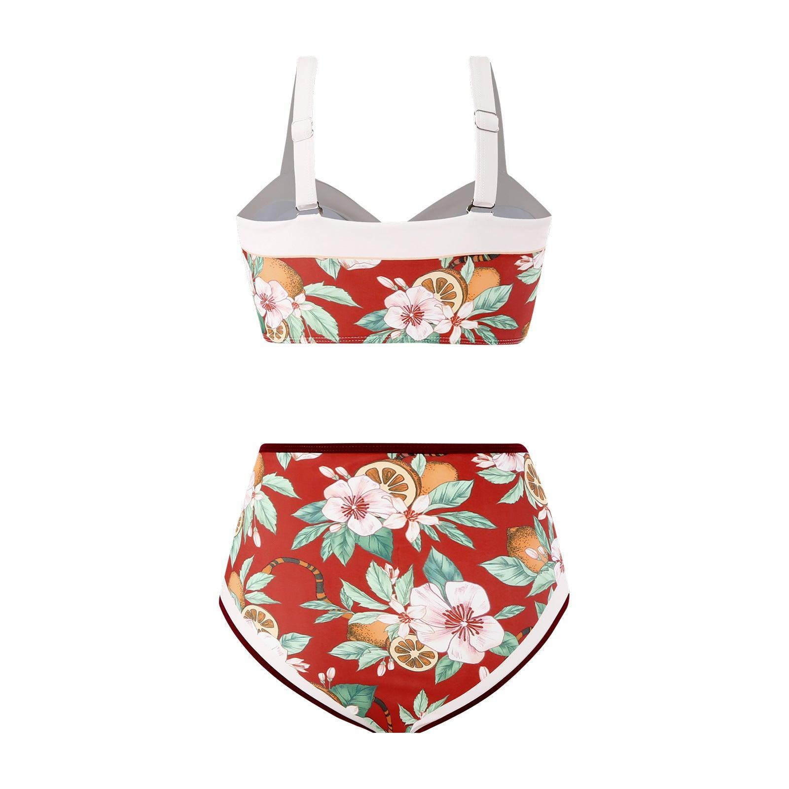 Ladies Floral Print Shoulder Straps Bikini Set Y153 - SWEETKAMA