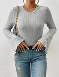 Ladies Flounce Sleeves Crew Neck Knit Tee G1021 - SWEETKAMA