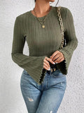 Ladies Flounce Sleeves Crew Neck Knit Tee G1021 - SWEETKAMA