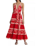 Ladies Flowerful Birds Red Maxi Dress SKX6857 - SWEETKAMA