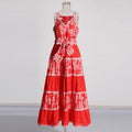 Ladies Flowerful Birds Red Maxi Dress SKX6857 - SWEETKAMA