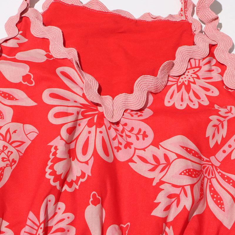 Ladies Flowerful Birds Red Maxi Dress SKX6857 - SWEETKAMA