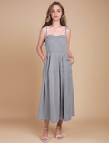 Ladies Gingham Sleeveless Sling Ruffle Midi Dress SKD452 - SWEETKAMA