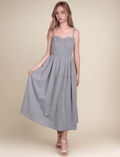 Ladies Gingham Sleeveless Sling Ruffle Midi Dress SKD452 - SWEETKAMA