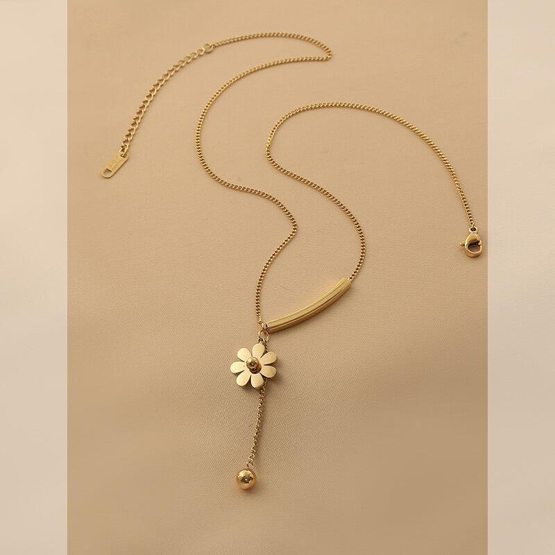 Ladies Gold Bead and Flower Pendent Necklace SKAJ013 - SWEETKAMA