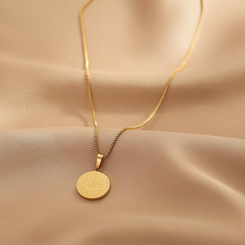 Ladies Gold Circle Disc Pentdent Necklace SKAJ019 - SWEETKAMA