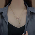 Ladies Gold Column and Square Pendent Necklace SKAJ022 - SWEETKAMA