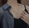 Ladies Gold Column and Square Pendent Necklace SKAJ022 - SWEETKAMA