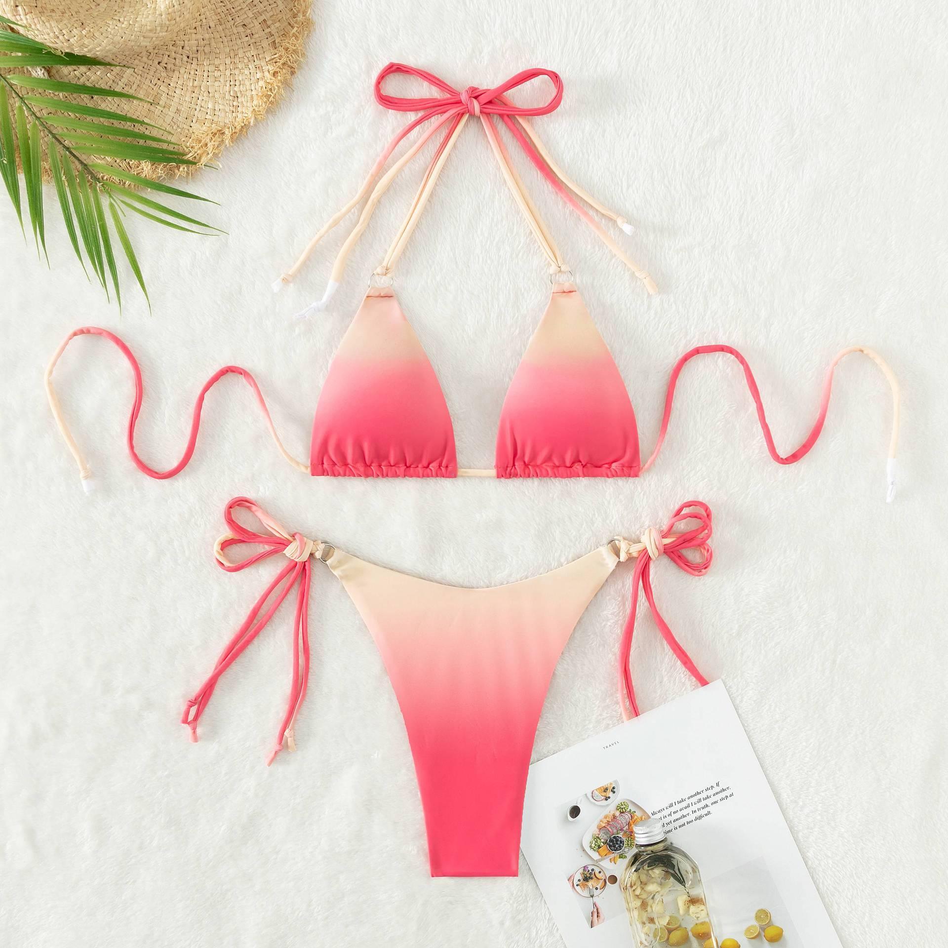 Ladies Gradient String Shouder 2PCS Bikini Set 3068 - SWEETKAMA