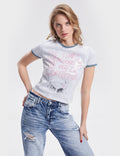 Ladies Graphic Print Sequin Crew Neck Tee SKT306 - SWEETKAMA