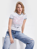 Ladies Graphic Print Sequin Crew Neck Tee SKT306 - SWEETKAMA