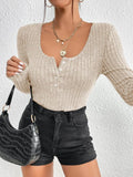 Ladies Half Button Scoop Neck Knit Tee G1020 - SWEETKAMA