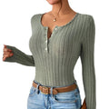 Ladies Half Button Scoop Neck Knit Tee G1020 - SWEETKAMA