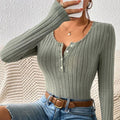 Ladies Half Button Scoop Neck Knit Tee G1020 - SWEETKAMA