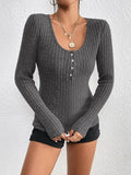 Ladies Half Button Scoop Neck Knit Tee G1020 - SWEETKAMA