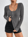 Ladies Half Button Scoop Neck Knit Tee G1020 - SWEETKAMA