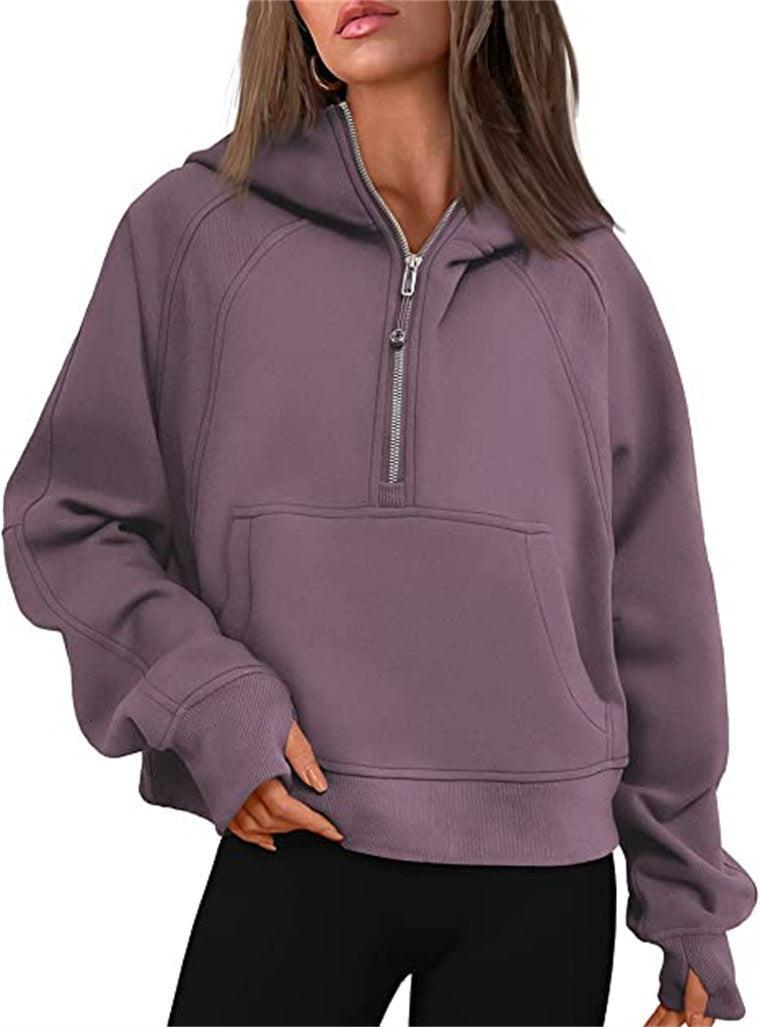 Ladies Half Zip Daily Hoodie Sweatshirt 2323 - SWEETKAMA