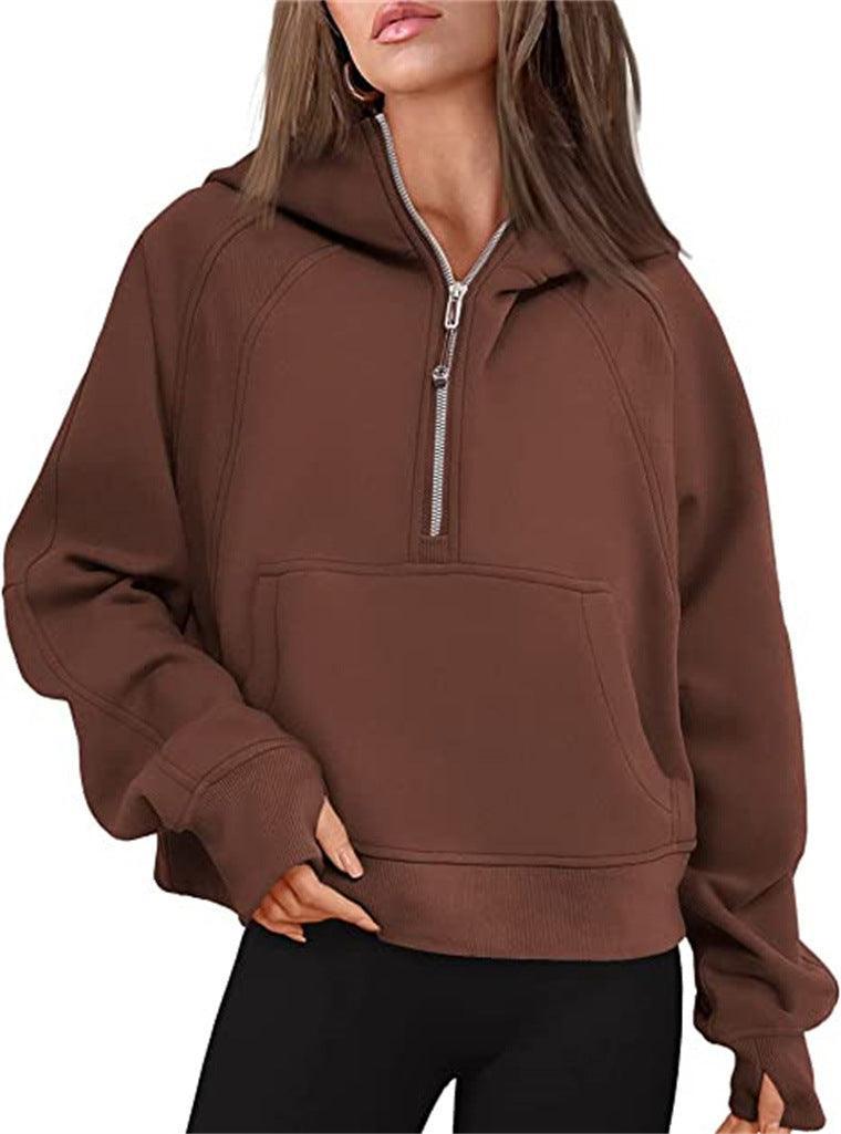 Ladies Half Zip Daily Hoodie Sweatshirt 2323 - SWEETKAMA