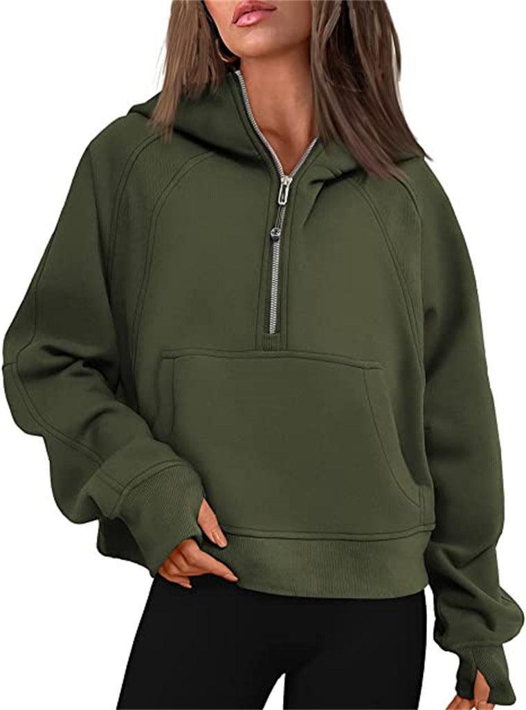 Ladies Half Zip Daily Hoodie Sweatshirt 2323 - SWEETKAMA