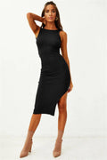 Ladies Halter Side Split Daily Knit Dress EQIL - SWEETKAMA